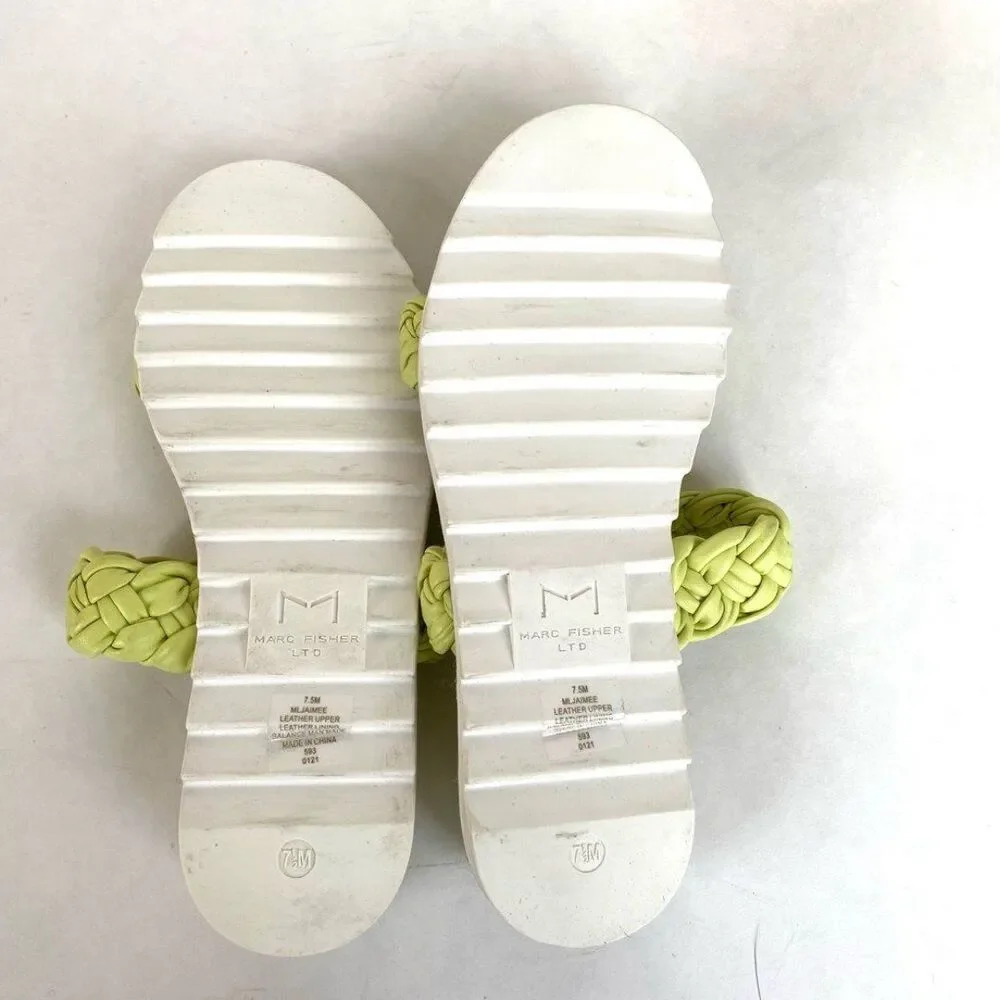 Marc Fisher Jaimee Lime Leather Slides Citron 7.5